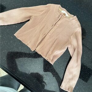 Mango Kids Blush Pink Ribbed Cardigan Sweater